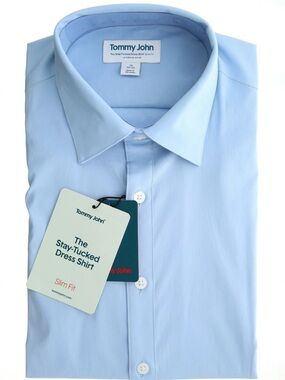 Tommy John Slim Fit Light Skyway Blue Dress Shirt NWT MSRP $60 sz 16 &17.5
